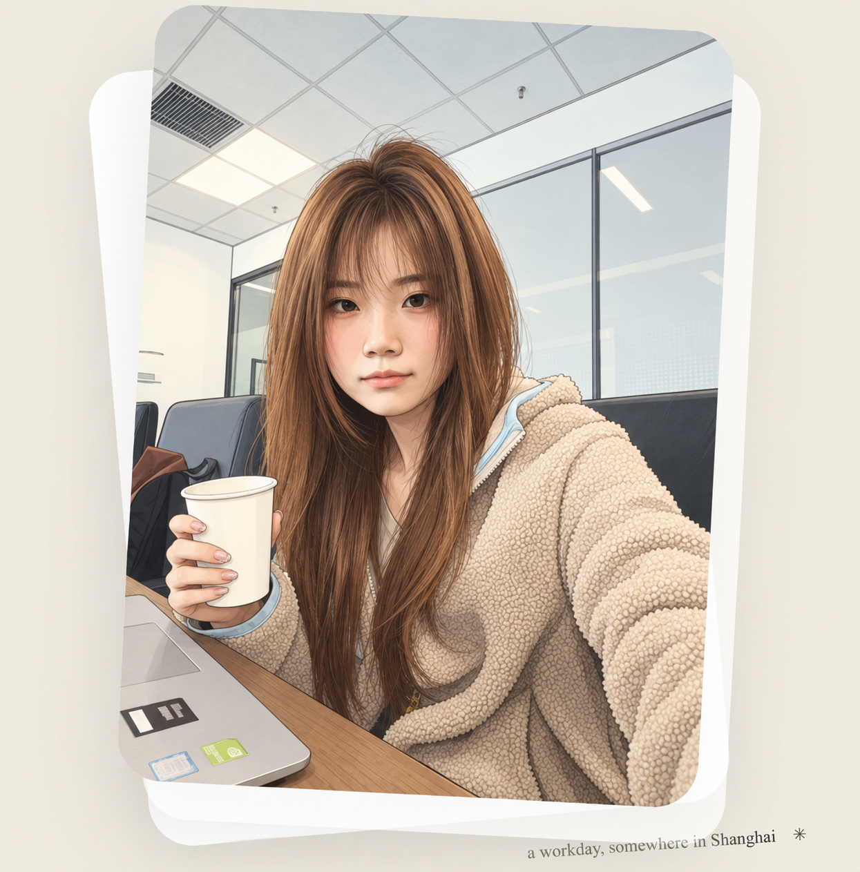 刘奕瑾手持咖啡的漫画头像
